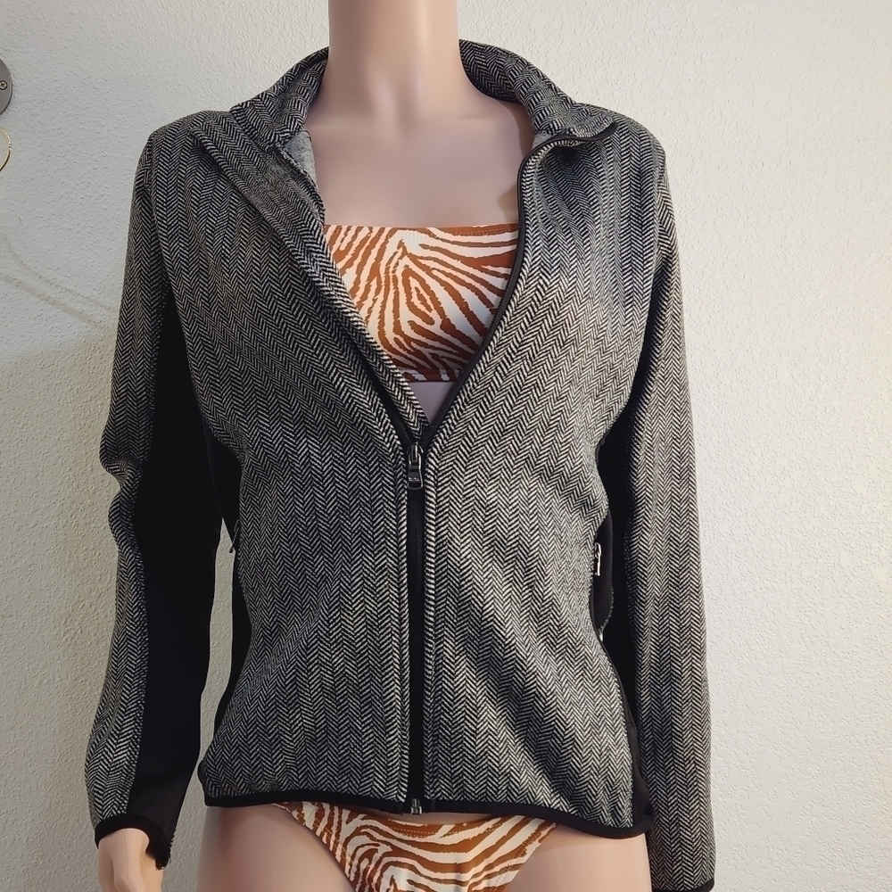 𝅺nwot Andrew Marc Zip Up Jacket Black White Herringbone Size: S & M